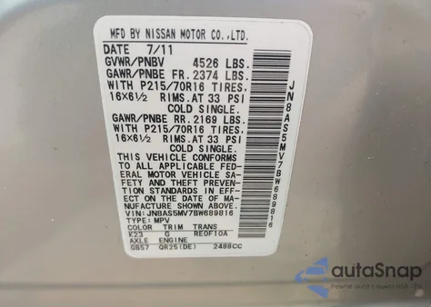 2011 Nissan Rogue S z USA, uszkodzony, nr VIN JN8AS5MV7BW689816